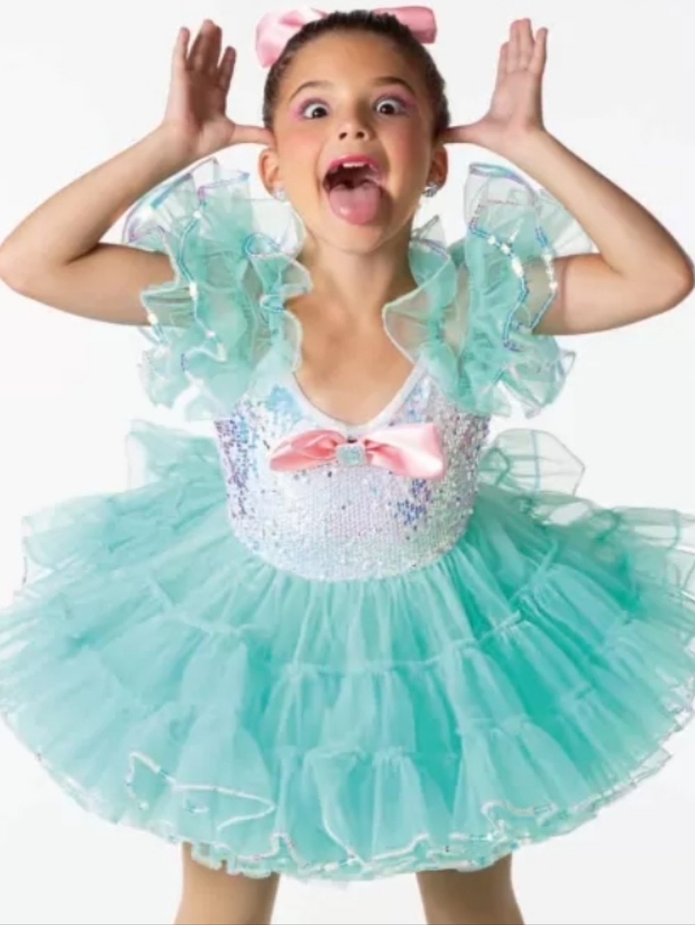 NWT Recital DADDY'S LITTLE GIRL Iridescent sequins pink, tricot trimmed Dress